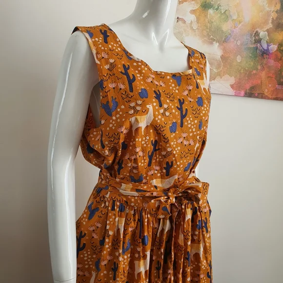 NWT Princess Highway Size 14 Llama Print Fit and Flare Dress with Pockets - Picture 3 of 15